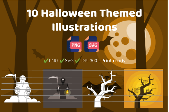 10 Halloween Themed Illustrations: Versatile Digital Assets for Creators and Entrepreneurs