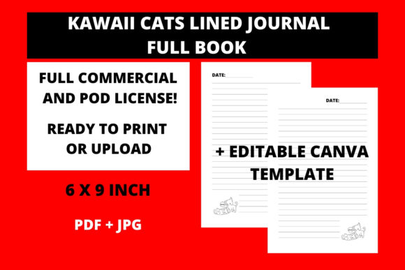 Cats Lined Journal Canva Template for KDP