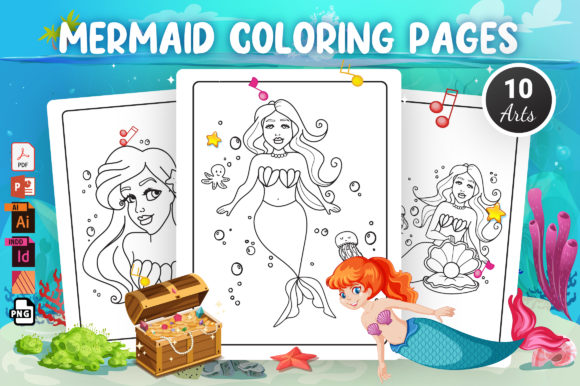 Mermaid Coloring Pages: KDP Interior & Source Files