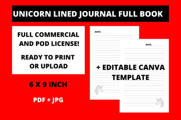 Unicorn Lined Journal Canva Template for KDP
