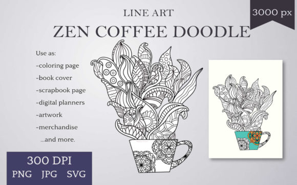 Zen Coffee Doodle: Mindful Line Art to Color